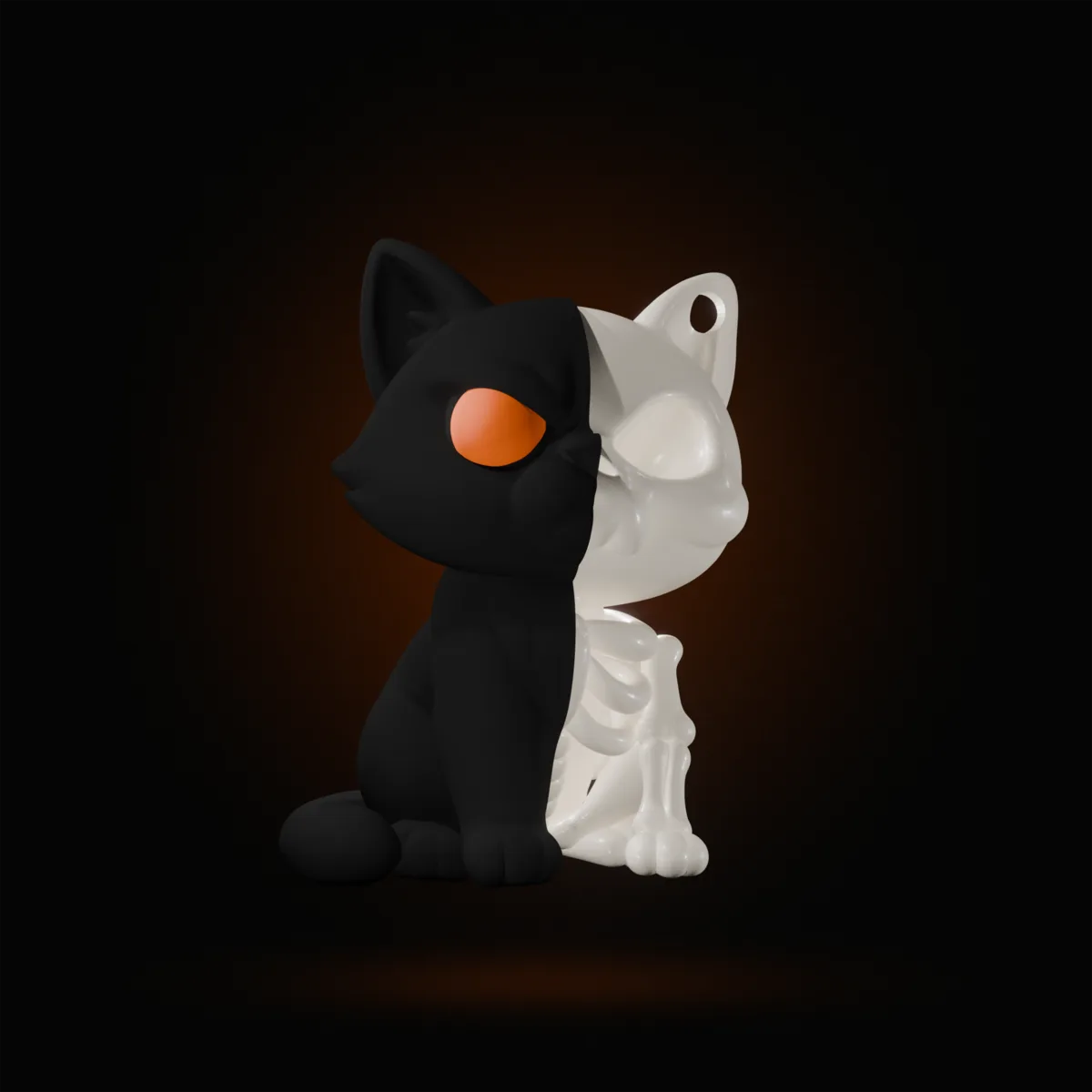 Half-skeleton cat keychain