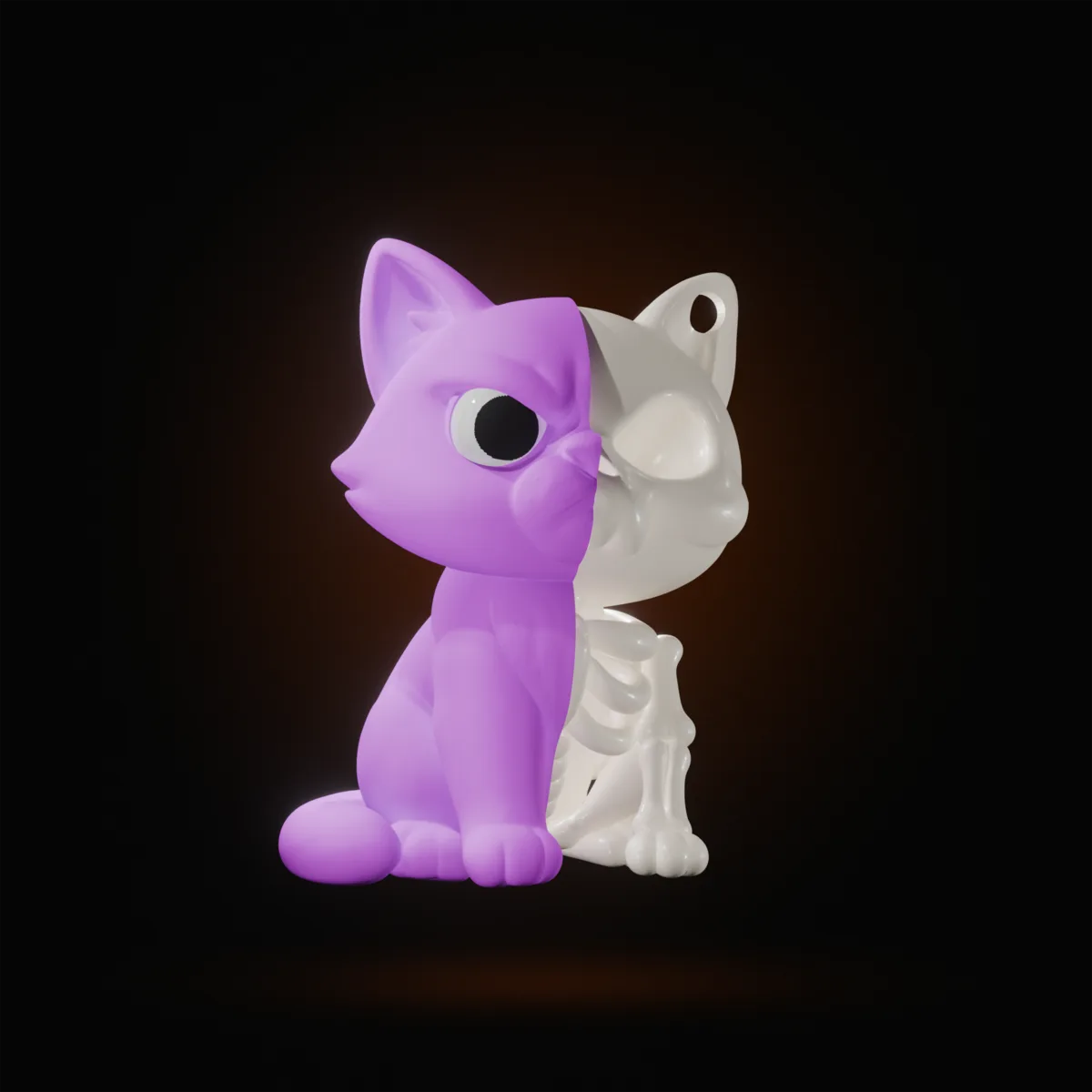 Half-skeleton cat keychain 2