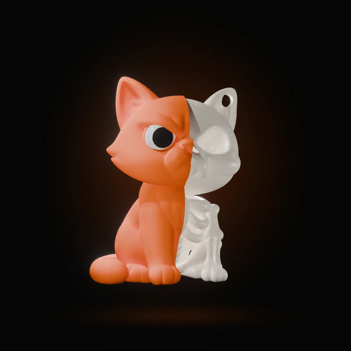 Half-skeleton cat keychain 3