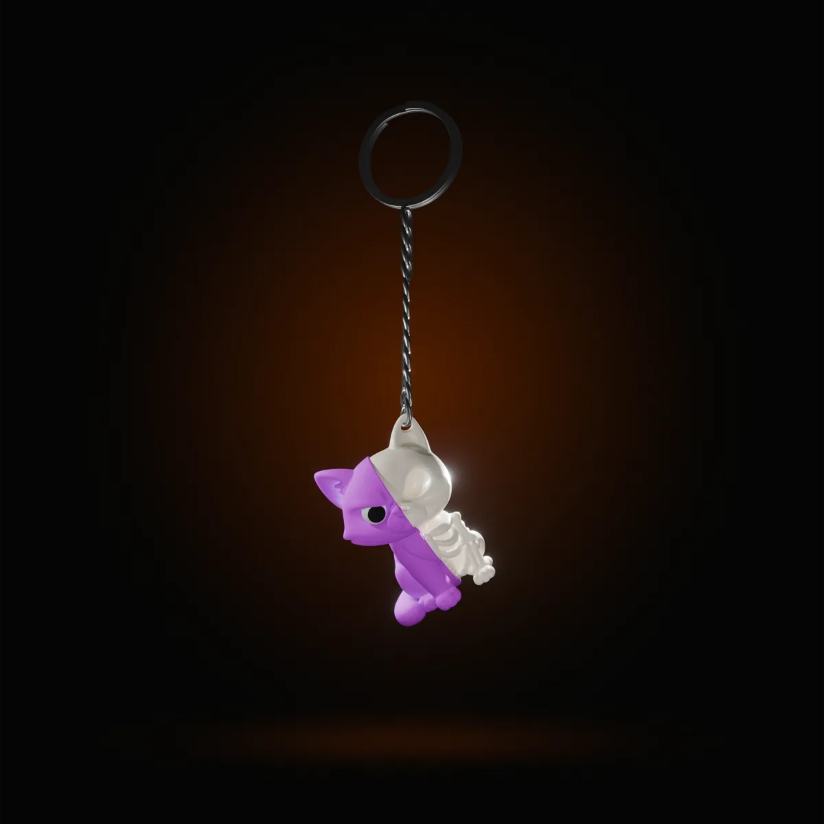Half-skeleton cat keychain 4