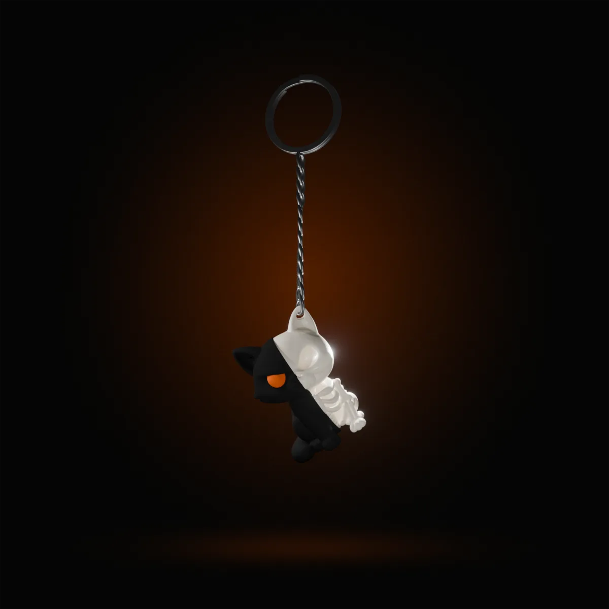 Half-skeleton cat keychain 6